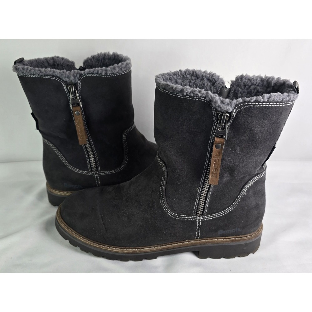 Bench Women's Sz 10 Gray Suede Faux Fur Lined Ankle Booties Side Zip